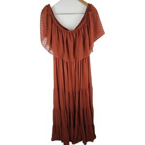 Baltic Born Dress Womens Size XL Rust NWT Swiss Dot Tiered Maxi Boho Peasant